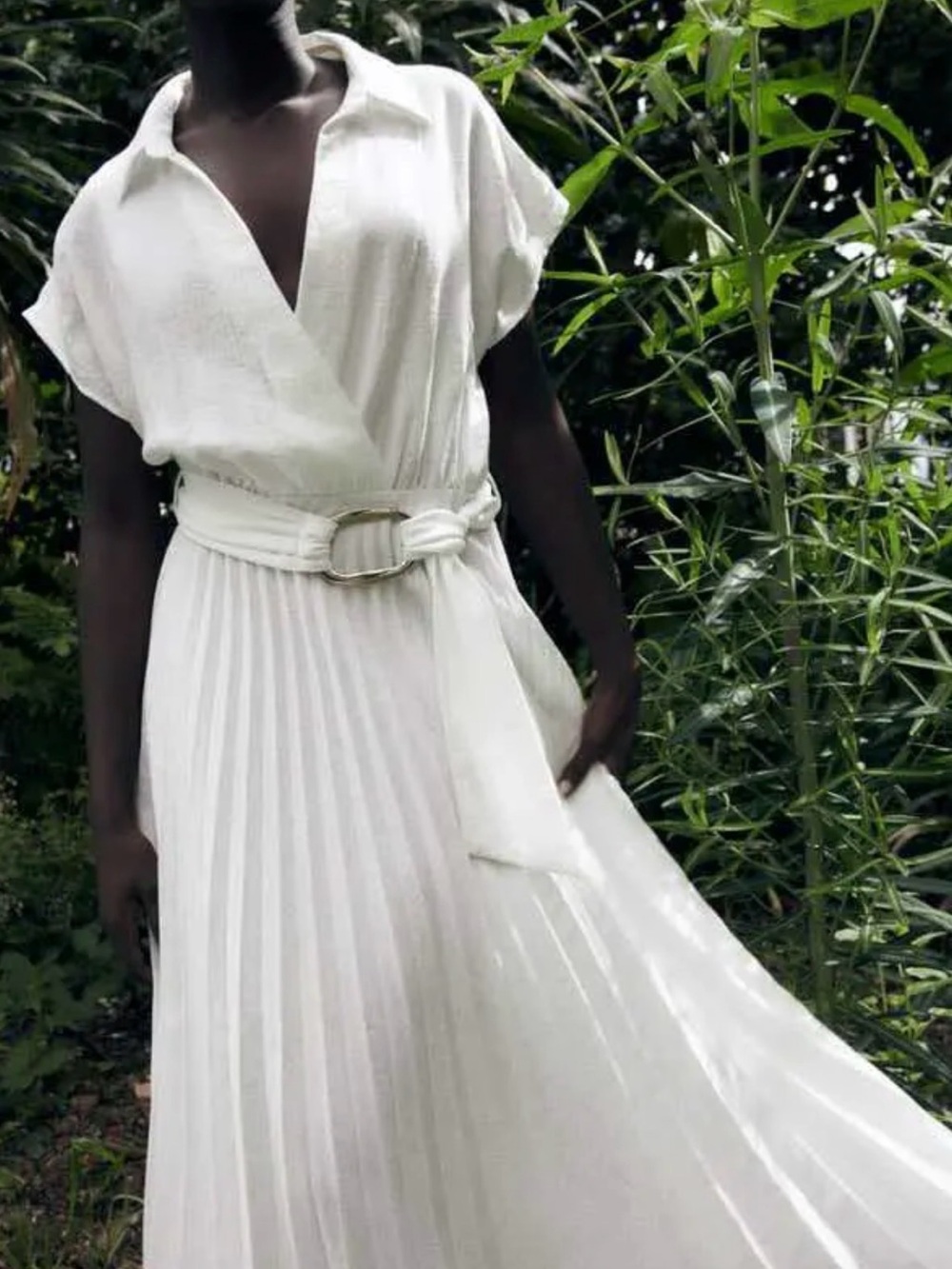 Zara White Pleated Shirt Dress with Belt XL